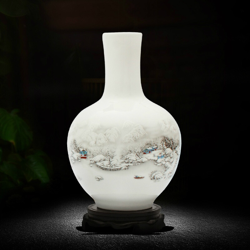 景德鎮(zhèn)陶瓷器花瓶 家居飾品擺件插花器客廳裝飾工藝品aj137*L 雪景天球瓶(不含底座)
